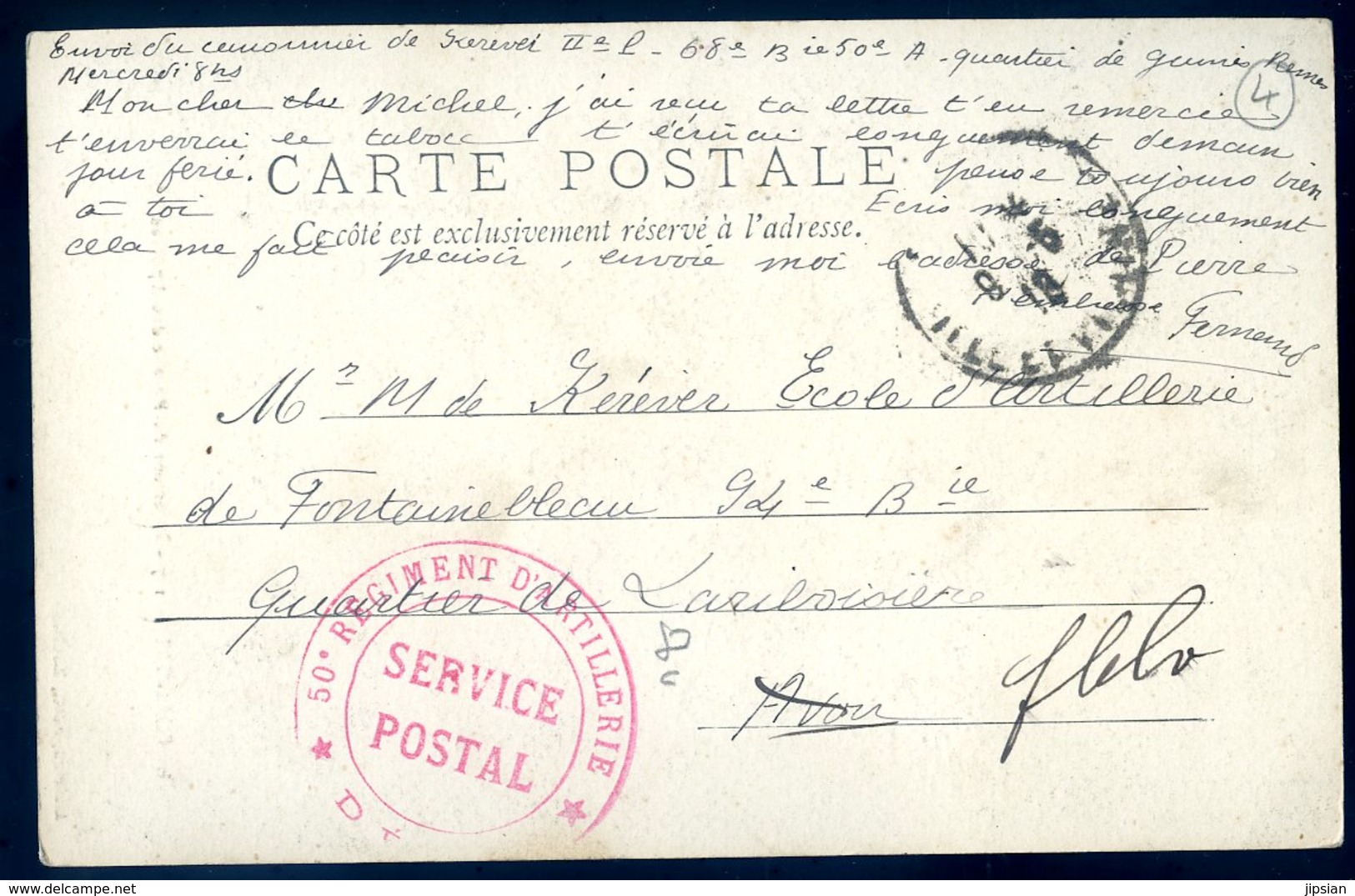 Cpa  Cachet Service Postal 50è Régiment D' Artillerie Sur Cpa Le Folgoet   JM6 - Guerra De 1914-18