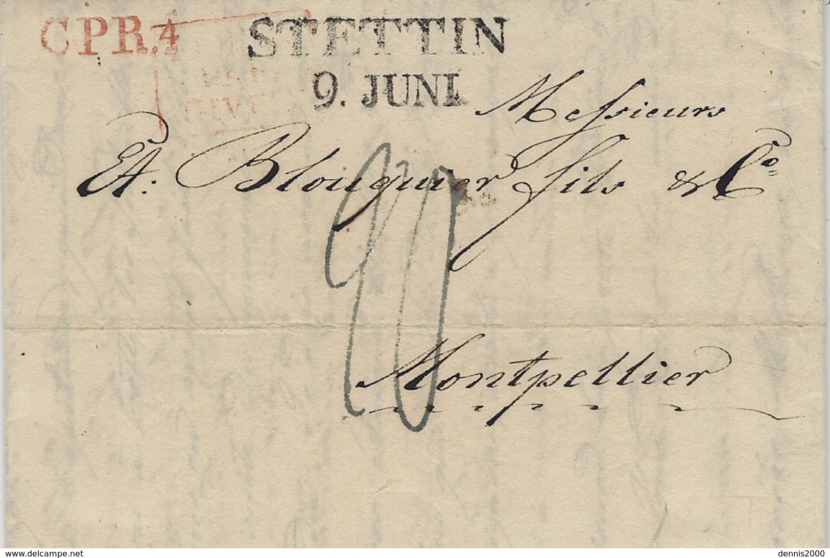 1828- Letter From STETTIN  To Montpellier ( France )  C P R.4  Red -French Postage 20 D. - ...-1860 Préphilatélie