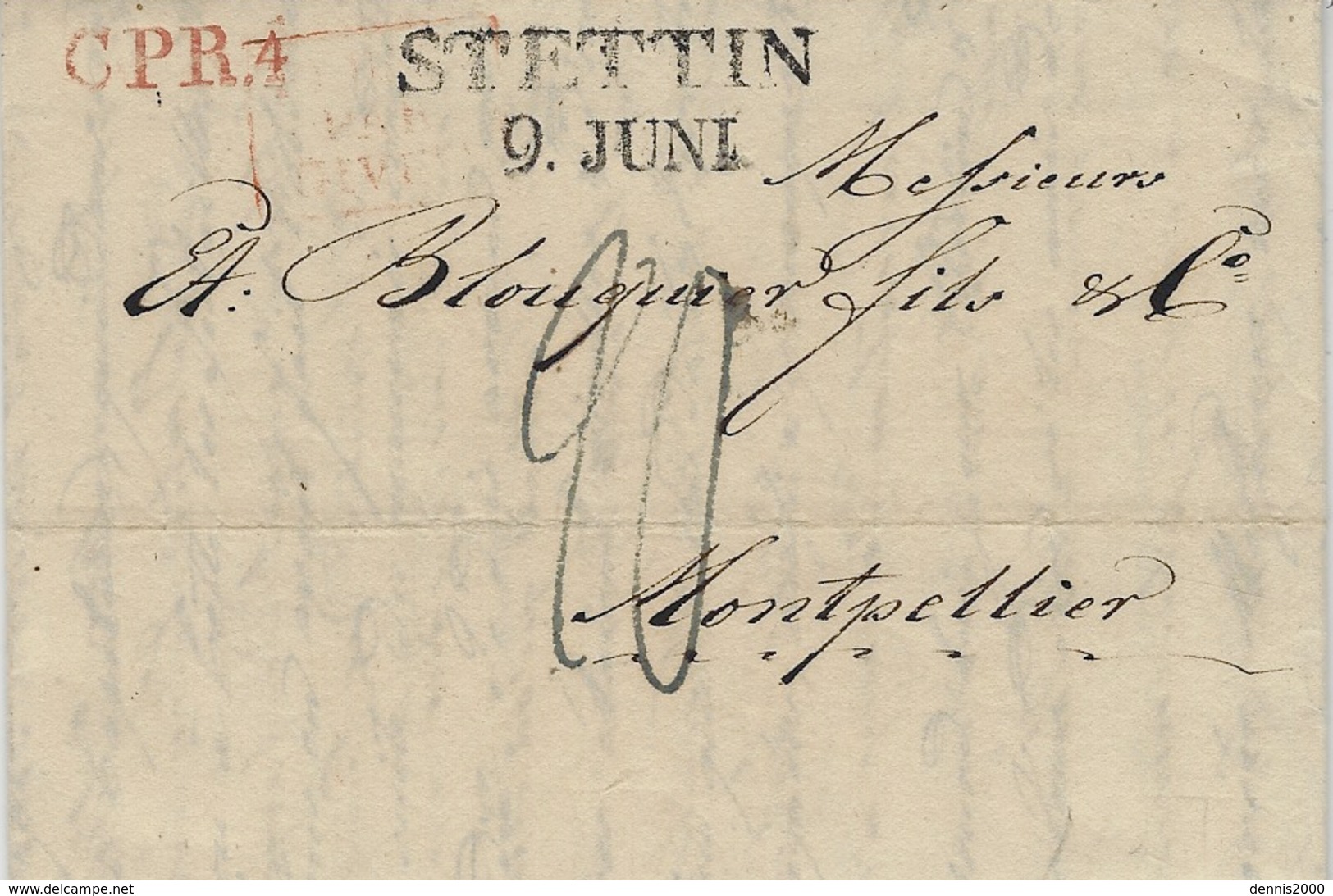1828- Letter From STETTIN  To Montpellier ( France )  C P R.4  Red -French Postage 20 D. - ...-1860 Prefilatelia