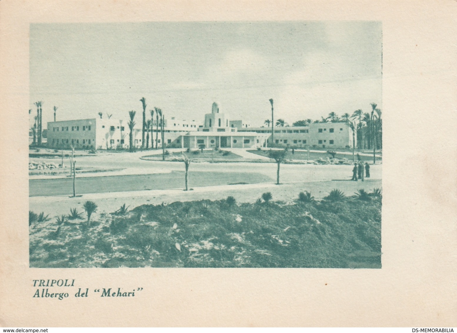 Libya Map Double Postcard Tripoli Albergo Del Mehari - Libia