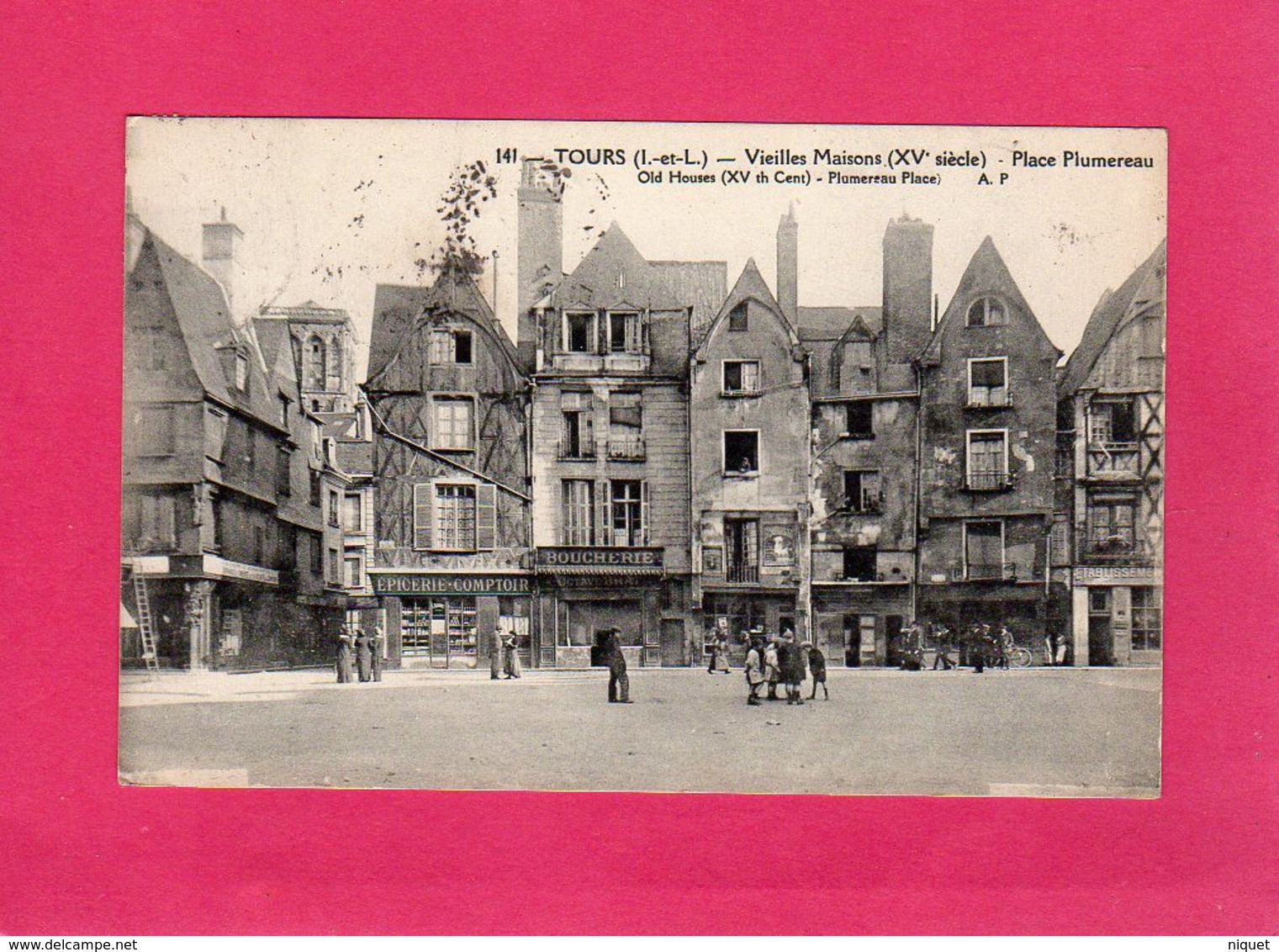 37, Indre-et-Loire, Tours, Vieilles Maisons, Place Plumereau, Animée, Commerces, 1922, (A. Papeghin), état Excellent - Tours