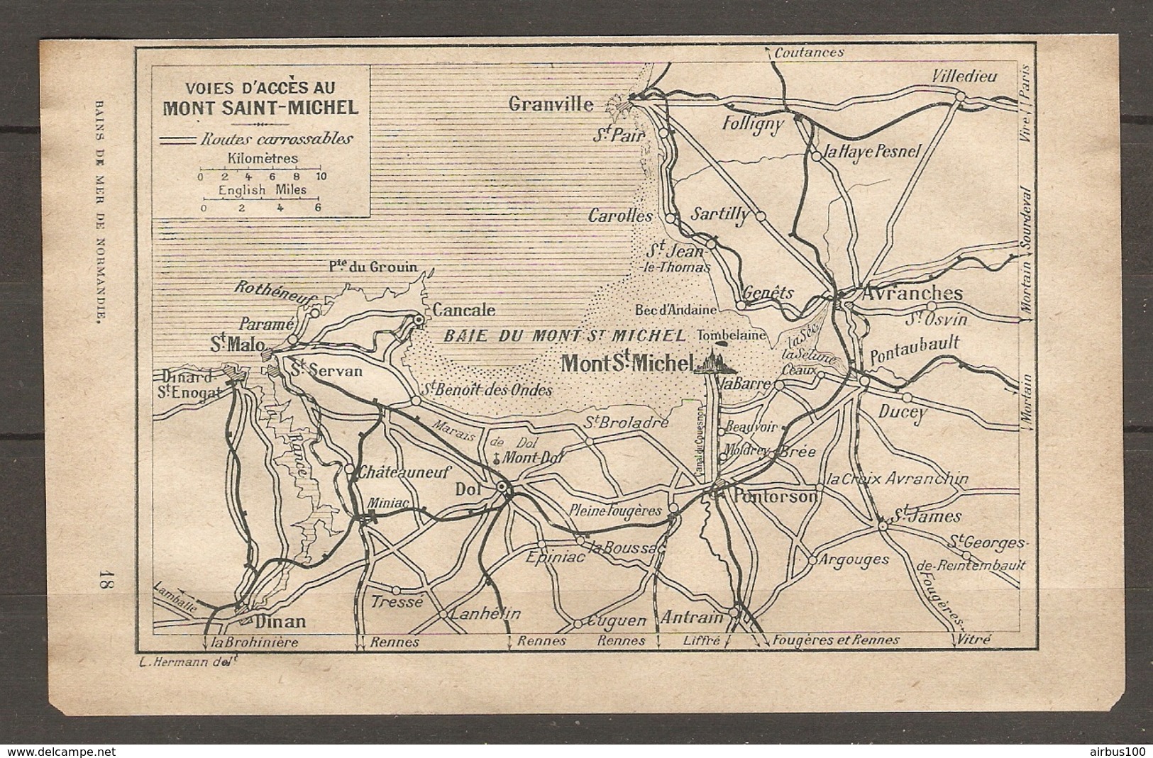 CARTE TOPOGRAPHIQUE 1924 VOIES D'ACCES AU MONT SAINT MICHEL ROUTES CARROSSABLES - GRANVILLE DINAN AVRANCHES ANTRAIN - Cartes Topographiques