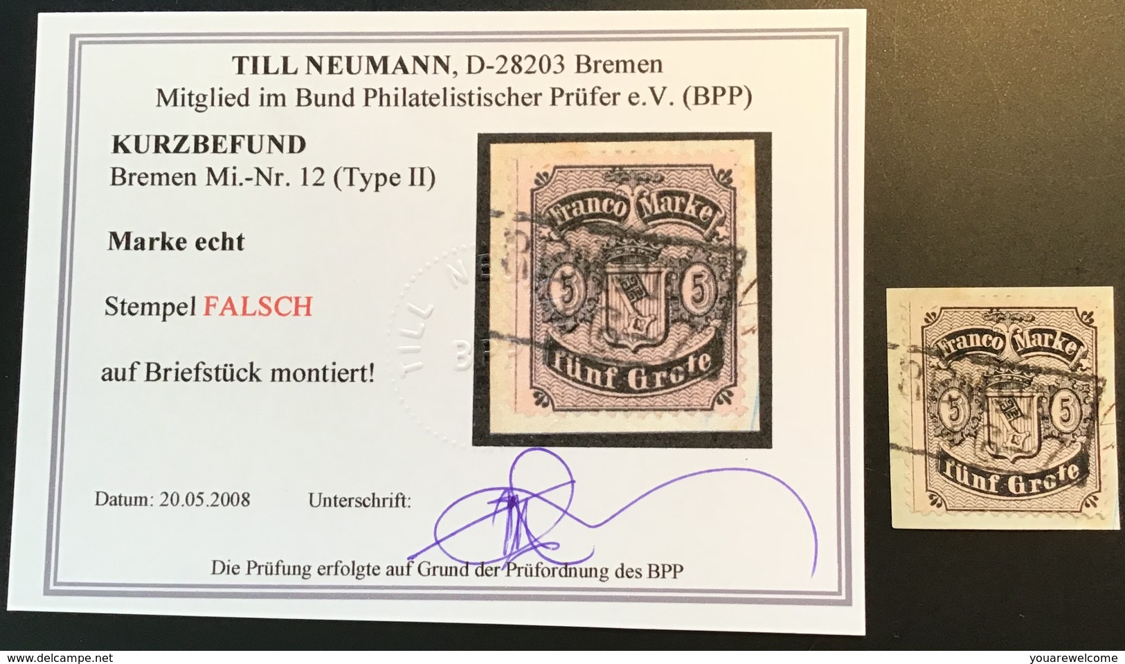 Bremen 1866-1867 Mi 12  (Stempel Falsch Cad Faux Altdeutschland German States  BPP Postmark Forgery Breme - Brême