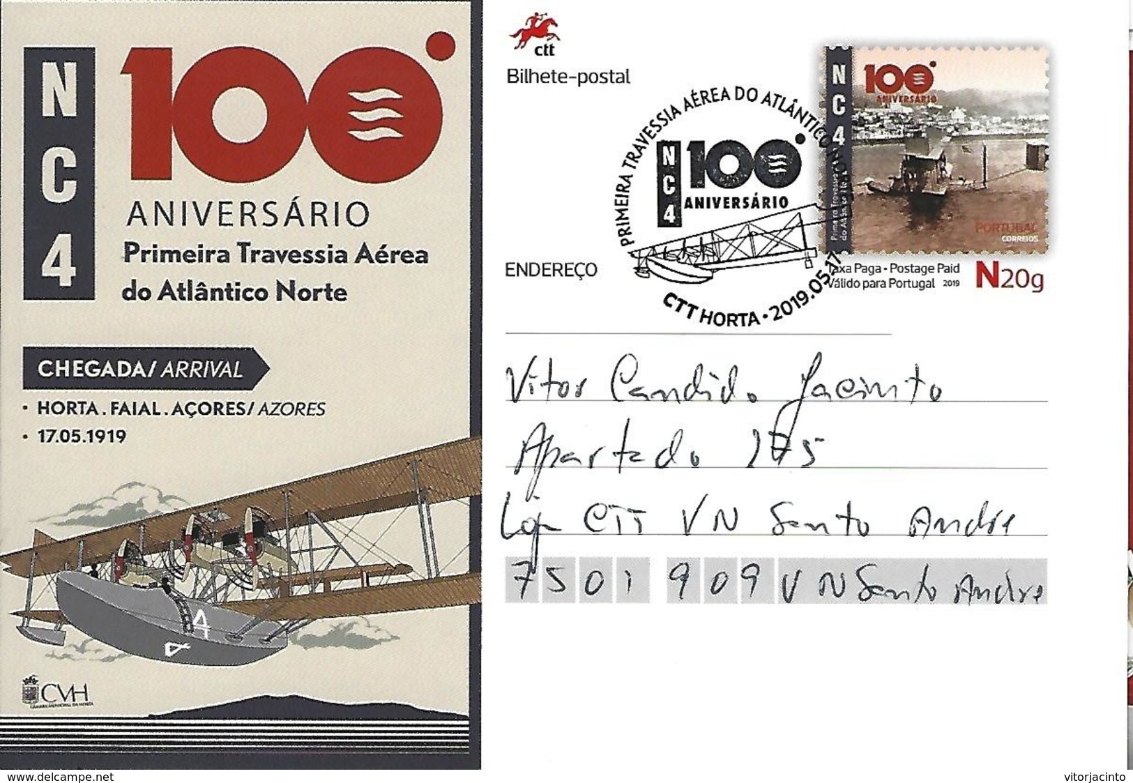 PORTUGAL - PAP - Postmark "100th Anniversary Of The First North Atlantic Crossing (NC4)" -  (National Postage Paid N20g) - Avions