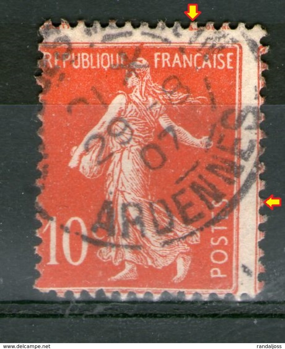 N° 135° _Double Piquage Sur Rouge Vif - 1906-38 Sower - Cameo