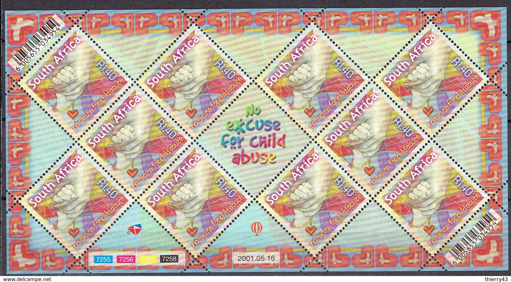 South Africa 2001 - No Excuse For Child Abuse, Sheet Of 120 - Mi. 1362 - Yvert 1143  -   MNH, Neuf, Postfrisch - Blokken & Velletjes