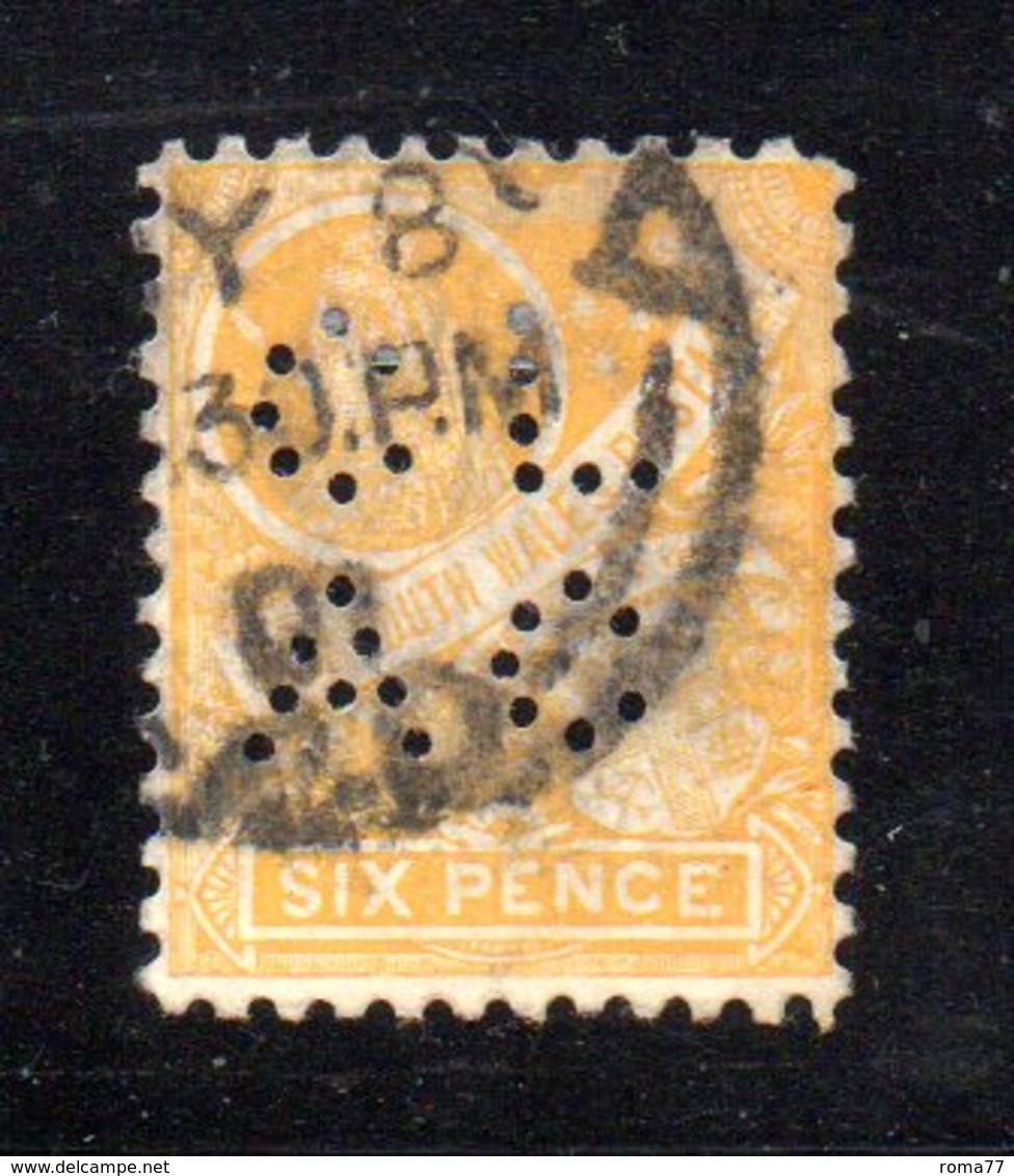 APR1206 - NEW SOUTH WALES GALLES 1899 , Yvert N. 83 Giallo Arancio Usato . Fil NSW  INVERTED + Perfin - Usati