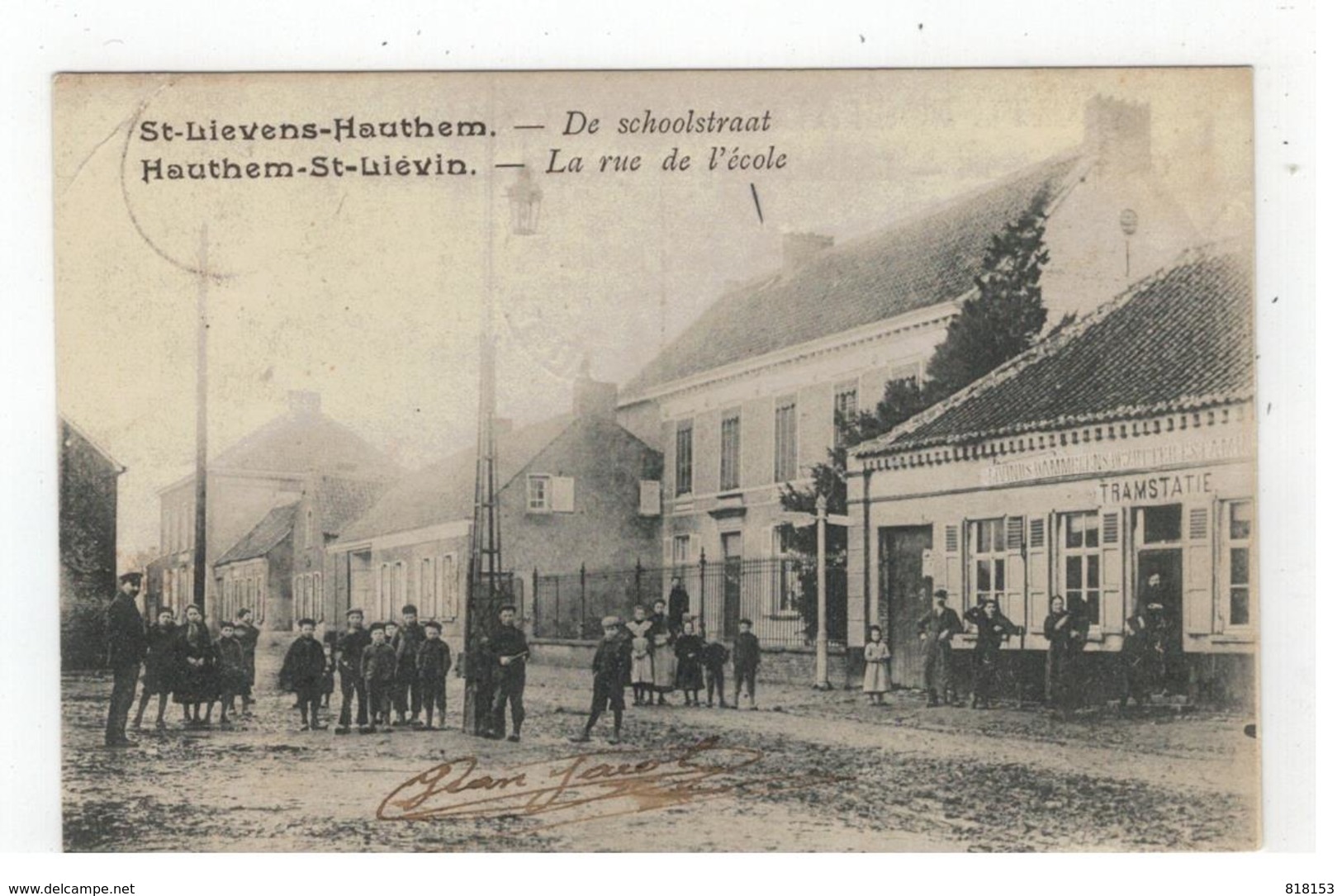 St-Lievens-Hautem De Schoolstraat  - Hauthem-St-Lievin  La Rue De L'école 1906 - Sint-Lievens-Houtem