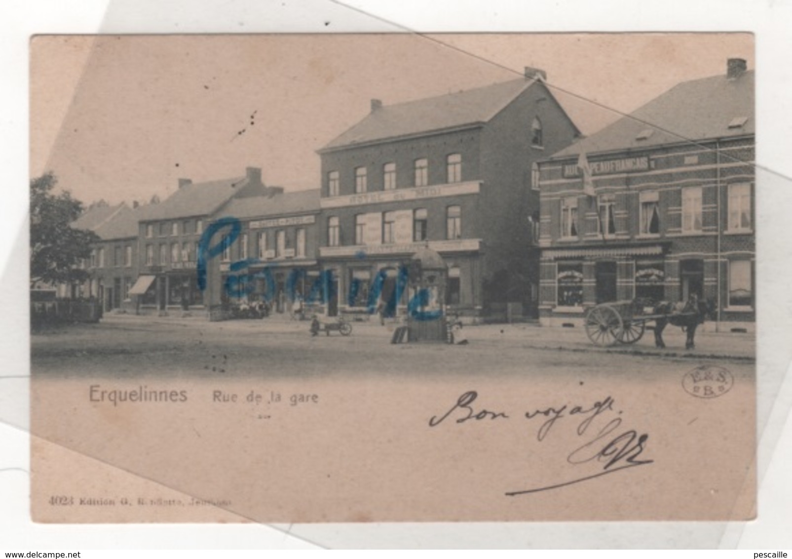 HAINAUT - CP ANIMEE ERQUELINNES - RUE DE LA GARE - EDITION G. RONDETTE ? JEUMONT N° 4023 - CIRCULEE TAXEE EN 1905 - Erquelinnes