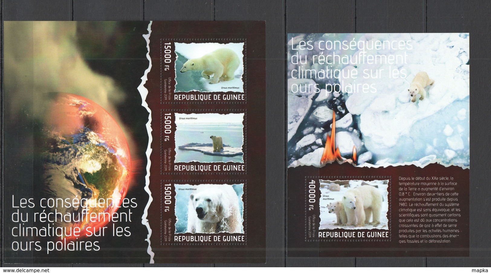ST679 2014 GUINEE GUINEA FAUNA WILD ANIMALS GLOBAL WARMING POLAR BEARS  KB+BL MNH - Other & Unclassified