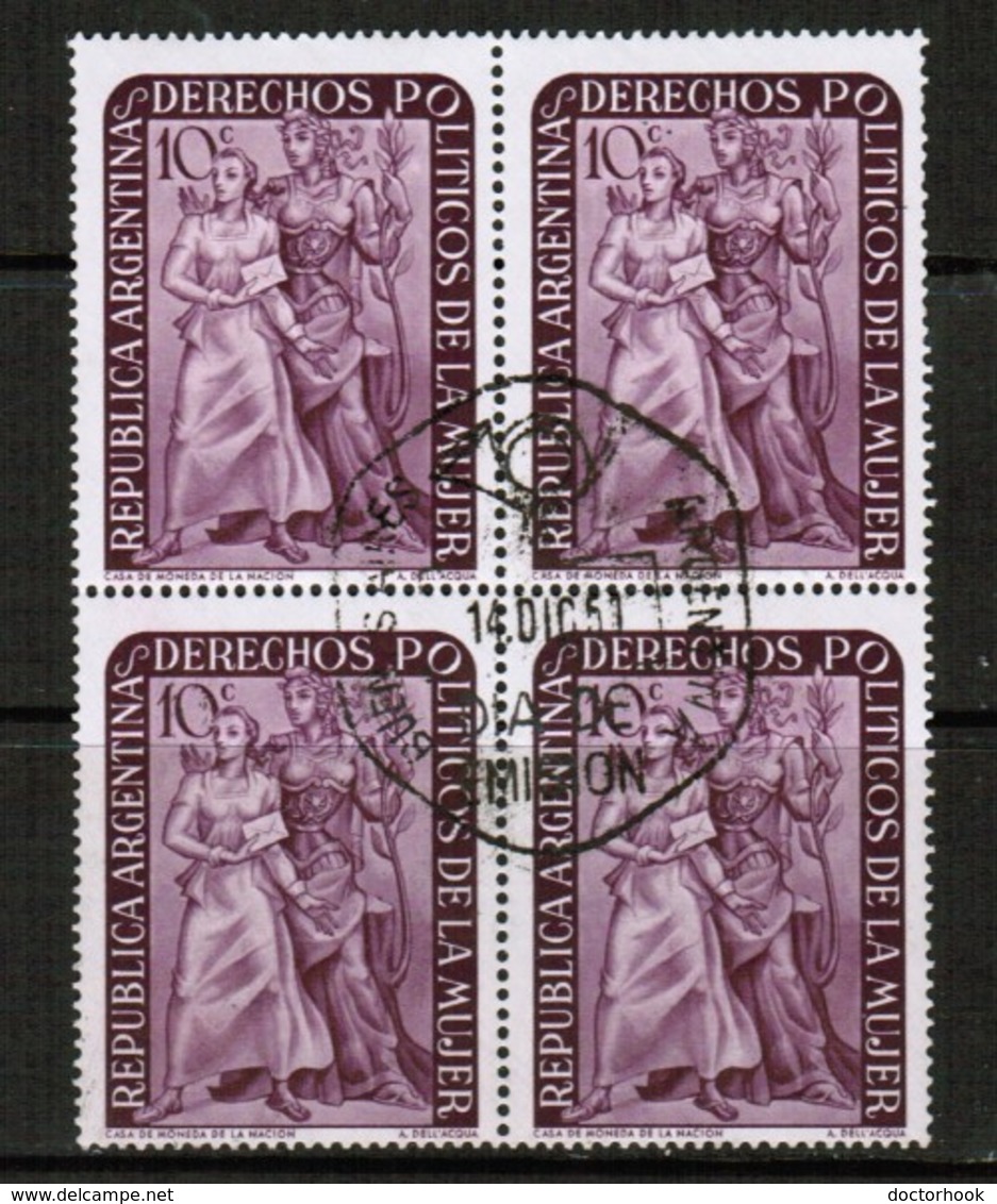 ARGENTINA  Scott # 598 VF USED BLOCK Of 4 W/FIRST DAY CANCEL (LG-1103) - Used Stamps