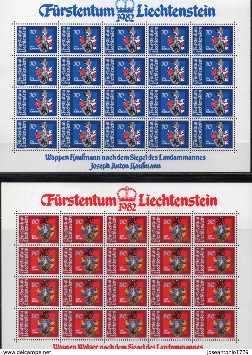 LIECHTENSTEIN AÑO 1982, SERIE IVERT 734/37 " ESCUDO DE ARMAS " EN PLIEGOS.  MNH. - Otros & Sin Clasificación