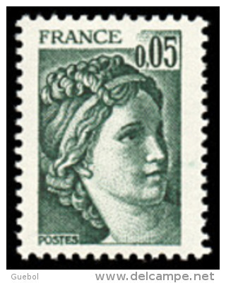 France Sabine De Gandon N° 1964,a ** Le 0.05fr  Vert Noir - Variété Gomme Tropicale - 1977-1981 Sabine (Gandon)
