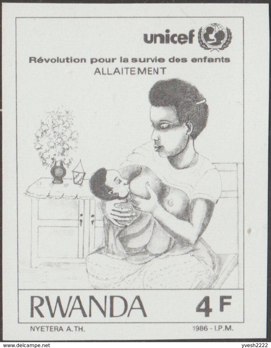 Rwanda 1987 COB 1293. 7 Essais De Couleurs. Unicef, Survie De L'enfant. Allaitement Maternel, Sein Et Enfant, Lait - Autres & Non Classés