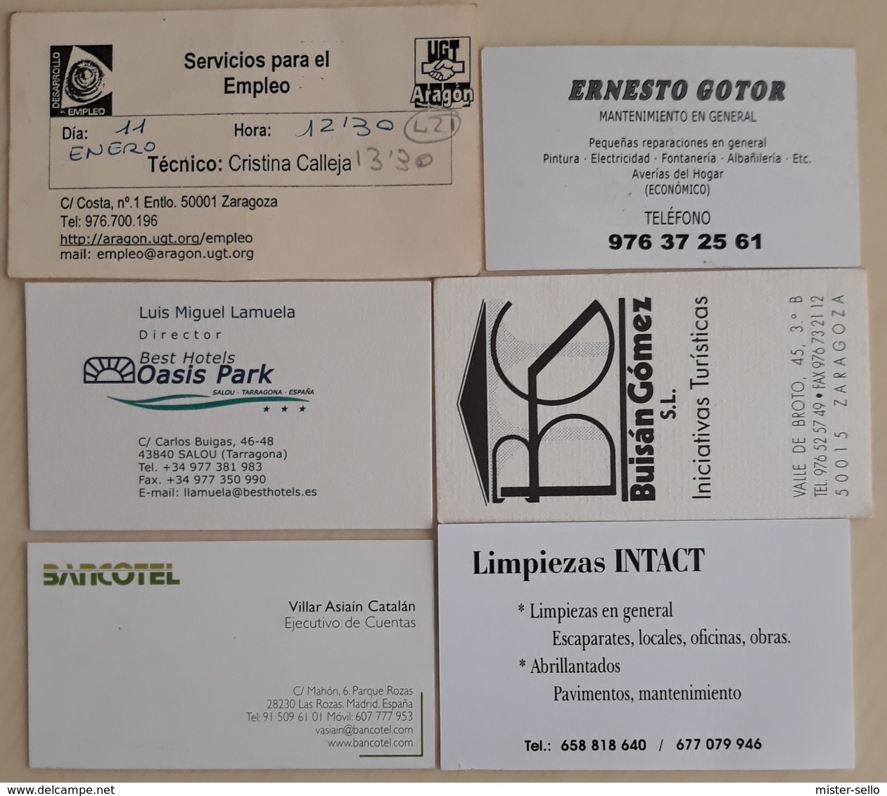 LOTE DE 6 TARJETAS DE VISITA. - Tarjetas De Visita