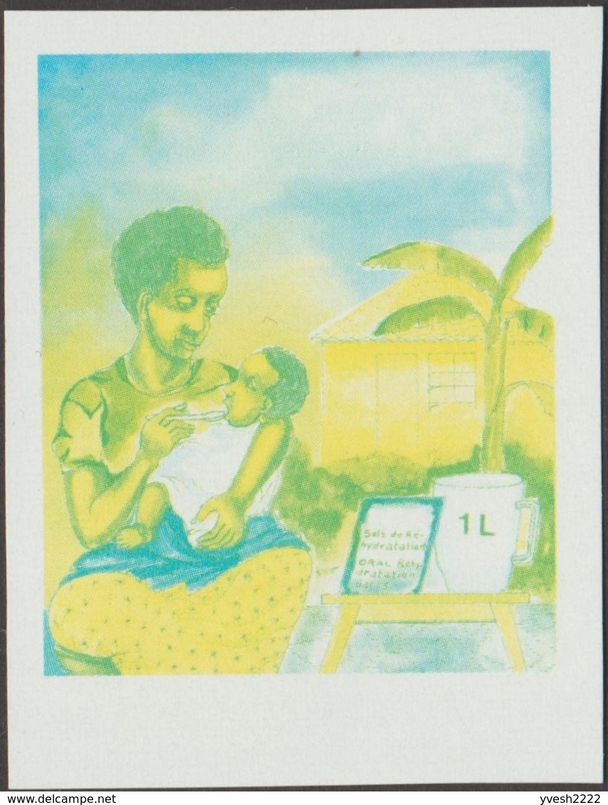 Rwanda 1987 COB 1294. 7 essais de couleurs. Unicef, survie de l'enfant. Sels de Réhydratation, sel