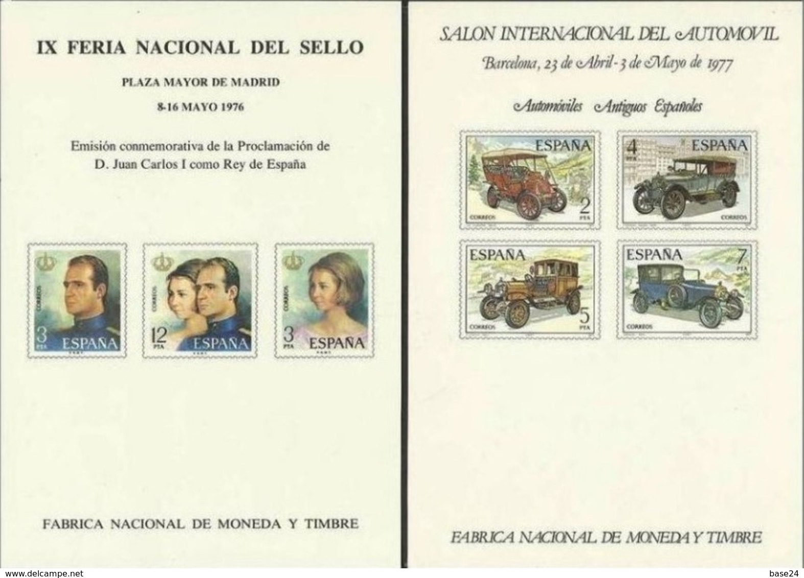 1976 1977 Spagna Spain 2 FOGLIETTI RICORDO Automobili + Juan Carlos MNH** 2 Souvenir Sheets - Herdenkingsblaadjes