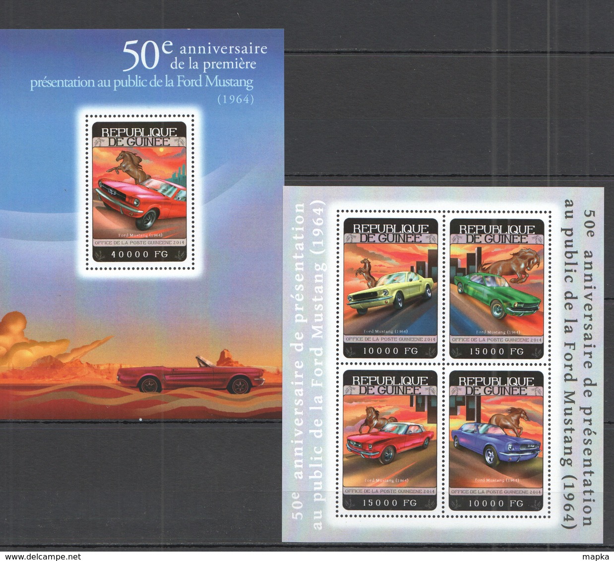 ST789 2014 GUINEE GUINEA TRANSPORT CARS ANNVERSARY 1ST PRESENTATION FORD MUSTANG KB+BL MNH - Automobili