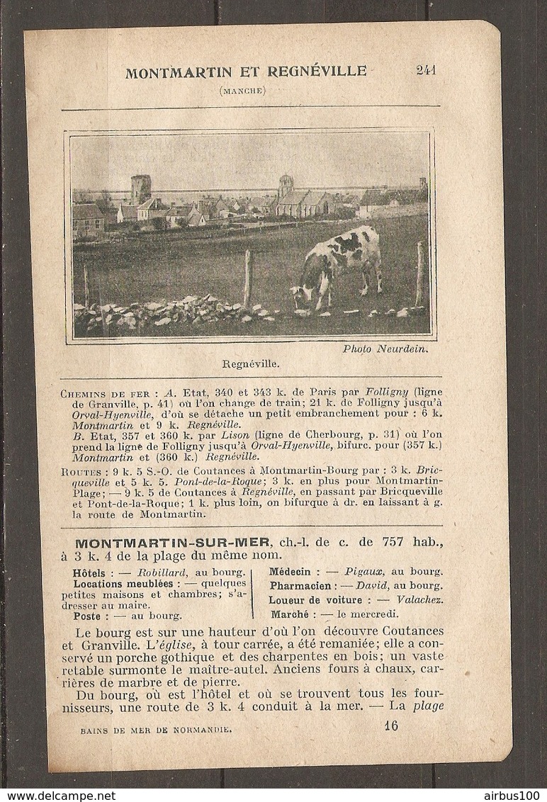 1924 MONTMARTIN ET REGNEVILLE (50) - CHEMIN DE FER ETAT 343 KM DE PARIS PAR FOLLIGNY - ORVAL HYENVILLE - Chemin De Fer