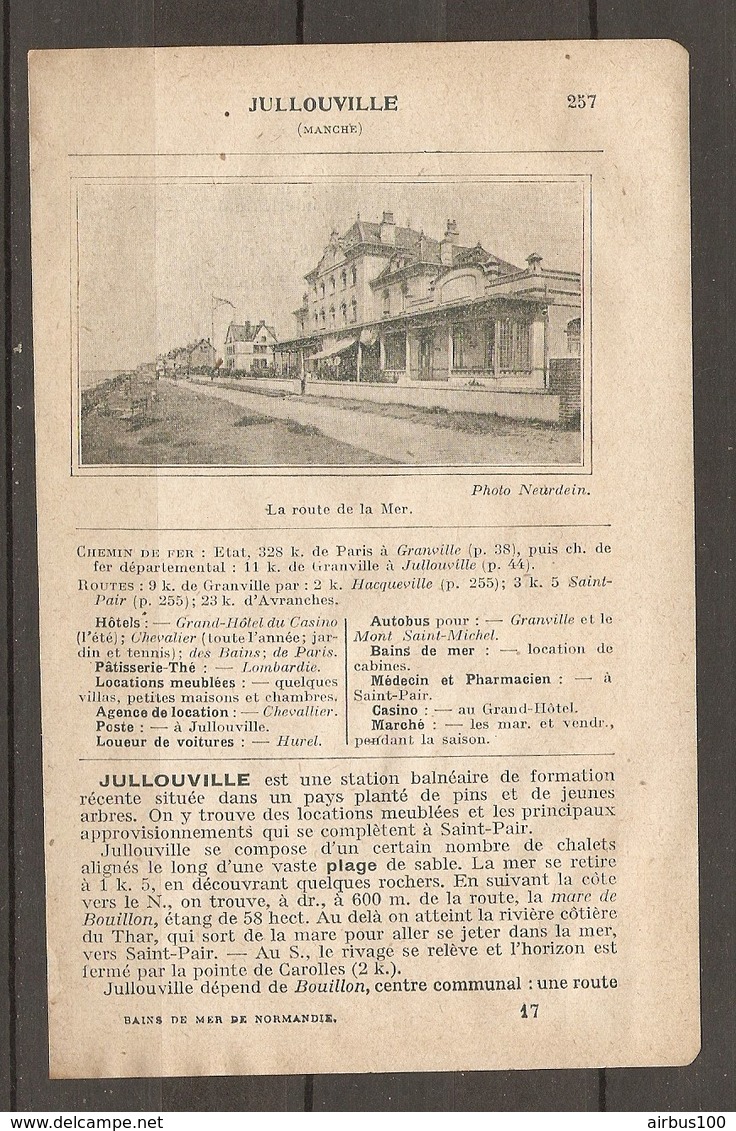 1924 JULLOUVILLE MANCHE (50) - CHEMIN DE FER ETAT 328 KM DE PARIS A GRANVILLE PUIS Ch. DE FER DEPARTEMENTAL - Chemin De Fer