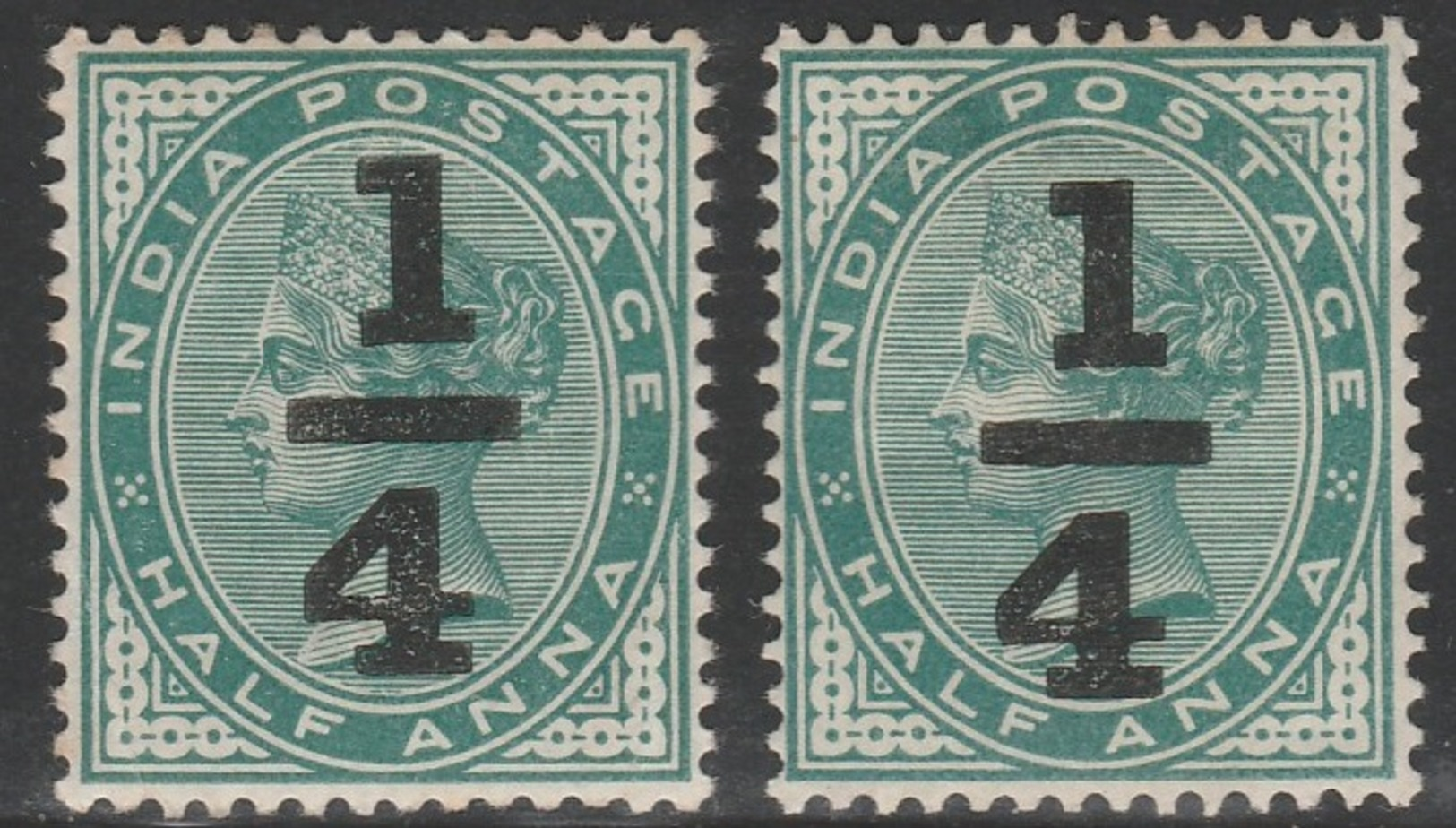 British India 1898 - SG 110, 1/4a On 1/2a - QUEEN VICTORIA, QV - MLH X 2 Stamps - 1882-1901 Empire