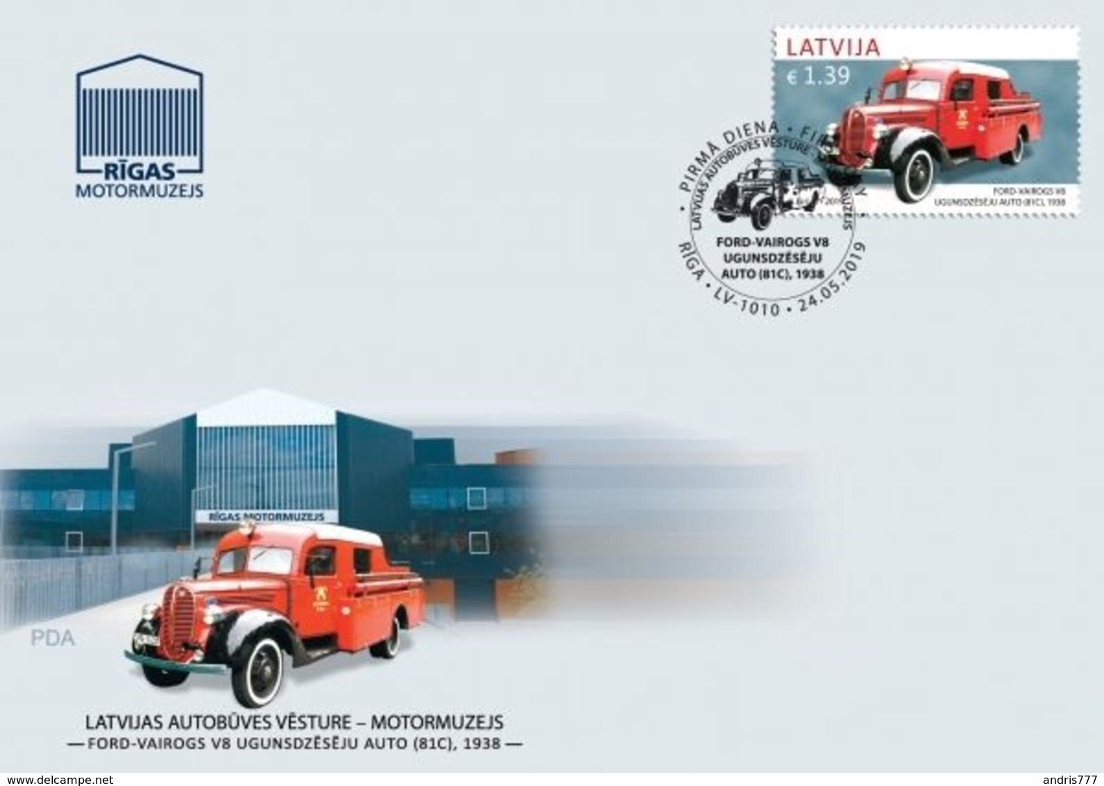 Latvia Lettland Lettonie 2019 (08) Latvia Automotive History - Ford Vairogs V8 - Fire Truck, 1938 (unaddressed FDC) - Letland