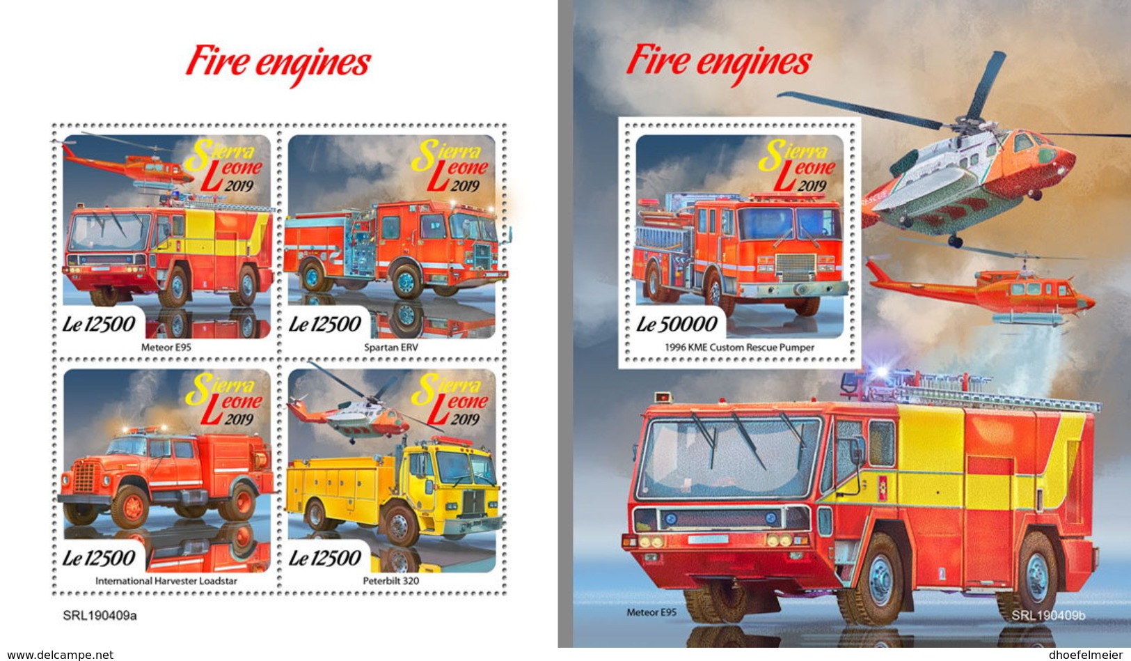 SIERRA LEONE 2019 MNH Fire Engines Feuerwehr Fahrzeuge Camions De Pompiers M/S+S/S - OFFICIAL ISSUE - DH1921 - Sapeurs-Pompiers