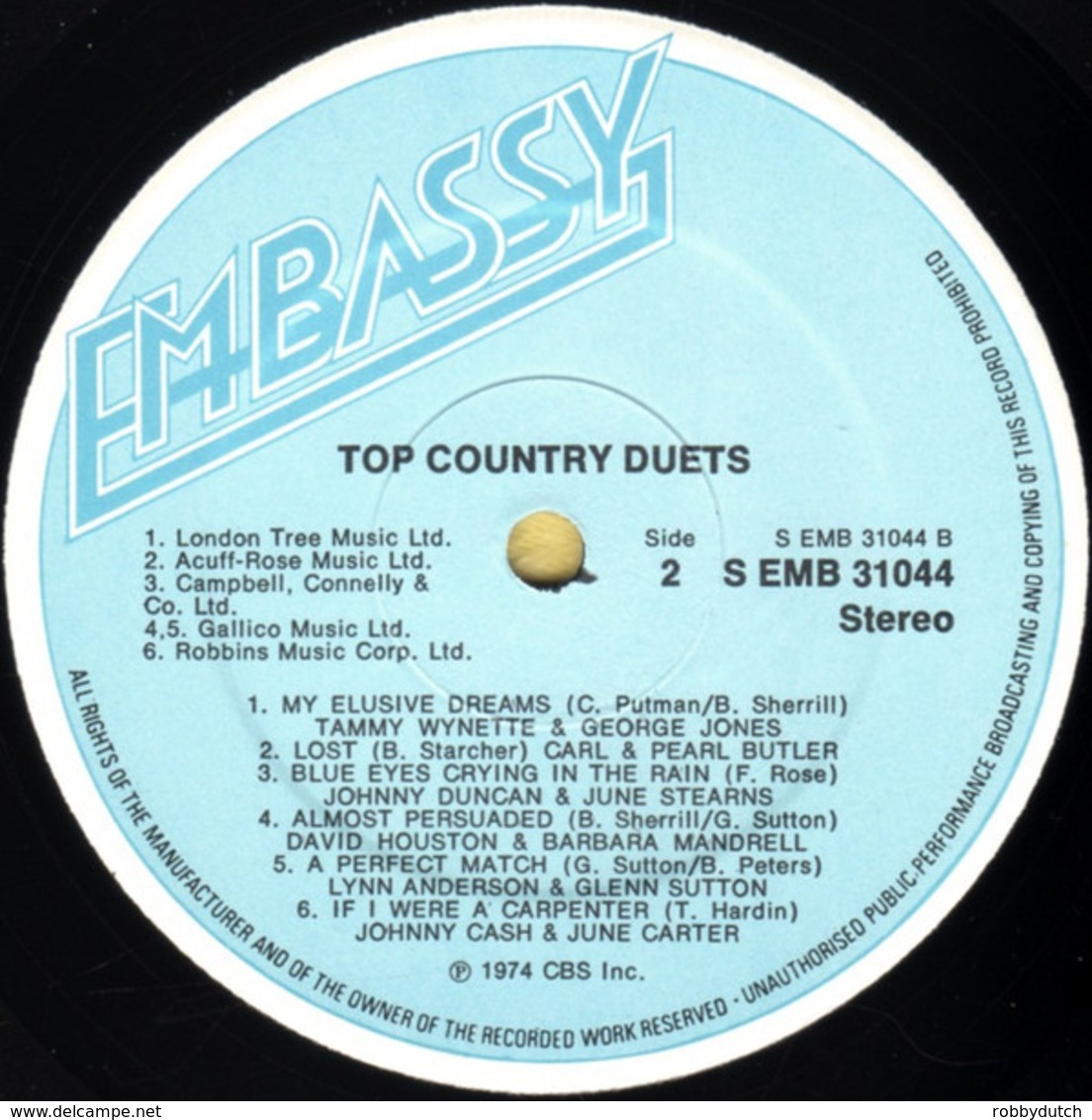 * LP *  TOP COUNTRY DUETS - VARIOUS ARTISTS (England 1974 EX) - Country En Folk
