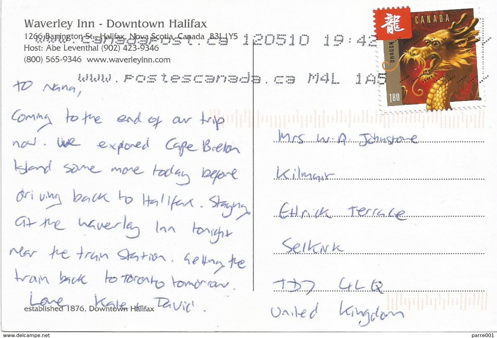 Canada 2010 Halifax China Dragon Viewcard - Lettres & Documents