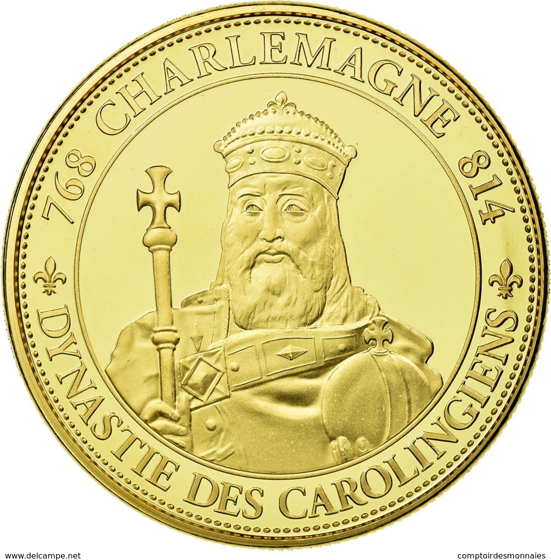 France, Médaille, Les Rois De France, Charlemagne, FDC, Copper-Nickel Gilt - Autres & Non Classés