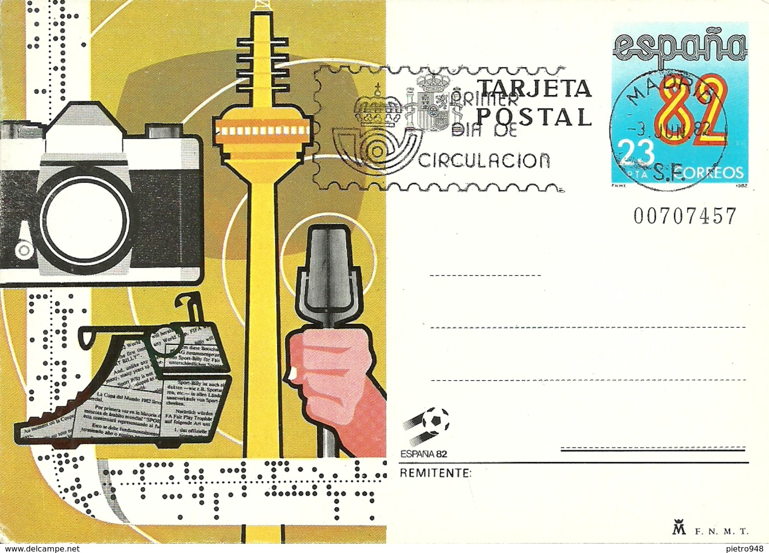 Tarjeta Postal, Cartolina Postale, Post Card Espana 82, Mondiali Calcio In Spagna, Annullo "Primer Dia De Circulacion" - Altri & Non Classificati