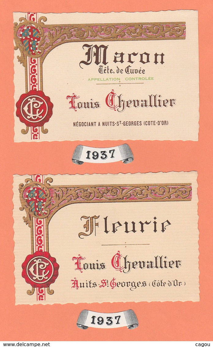 2 ETIQUETTES NEUVES FLEURIE - MARON TETE DE CUVEE LOUIS CHEVALLIER  NEGOCIANT à NUITS - St GEORGES (COTE D'OR) - Beaujolais