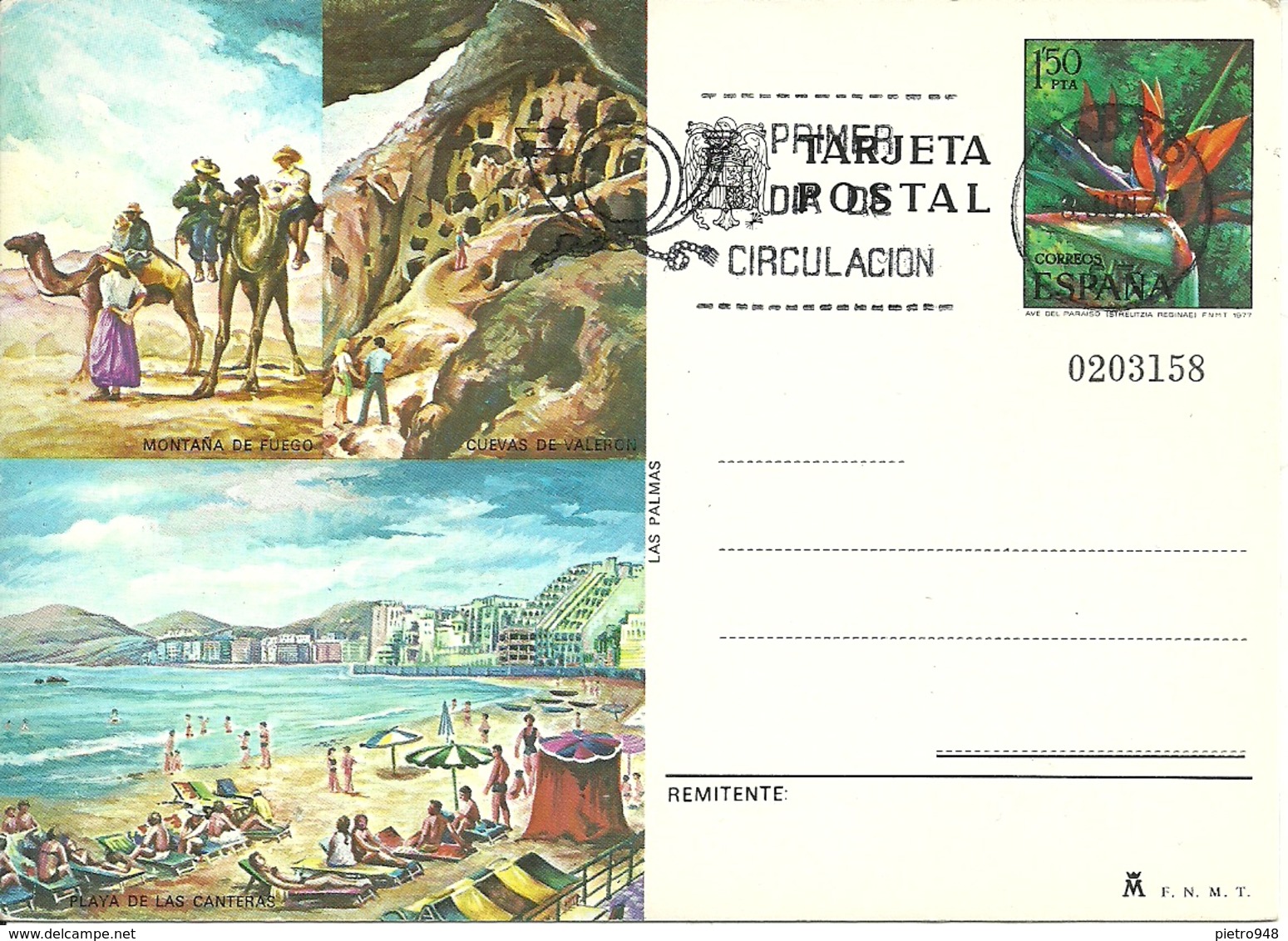 Tarjeta Postal, Las Palmas (Baleari, Spagna) Montana De Fuego, Playa De Las Canteras, Annullo "Primer Dia De Circulat." - Palma De Mallorca