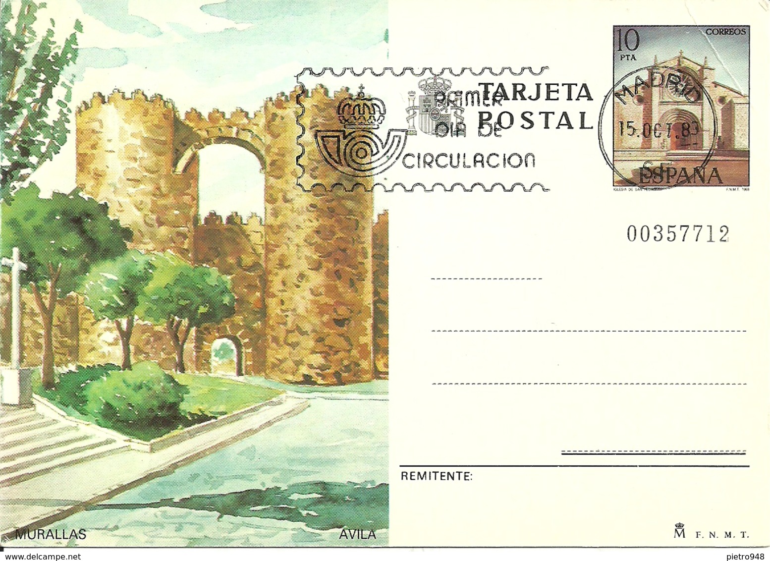 Tarjeta Postal, Avila (Castilla Y Leon, Spagna) Murallas, Bastioni, Remparts, Annullo "Primer Dia De Circulation" - Ávila