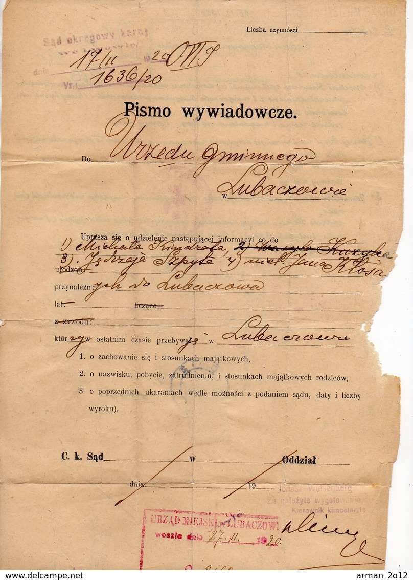 Poland Ukraina Lwow 1920 - Covers & Documents
