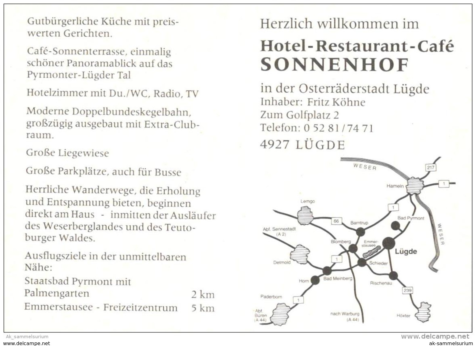 Lügde / Restaurant Sonnenhof Mit Beschreibung  (D-A253) - Lüdge