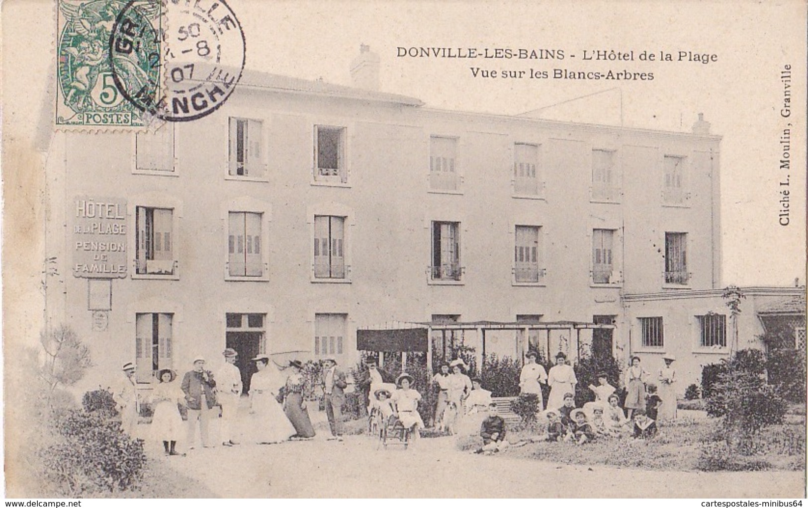 DONVILLE-LES-BAINS (50) - Hôtel De La Plage - Vue Sur Les Blancs-Arbres - Moulin - 1907 - Sonstige & Ohne Zuordnung