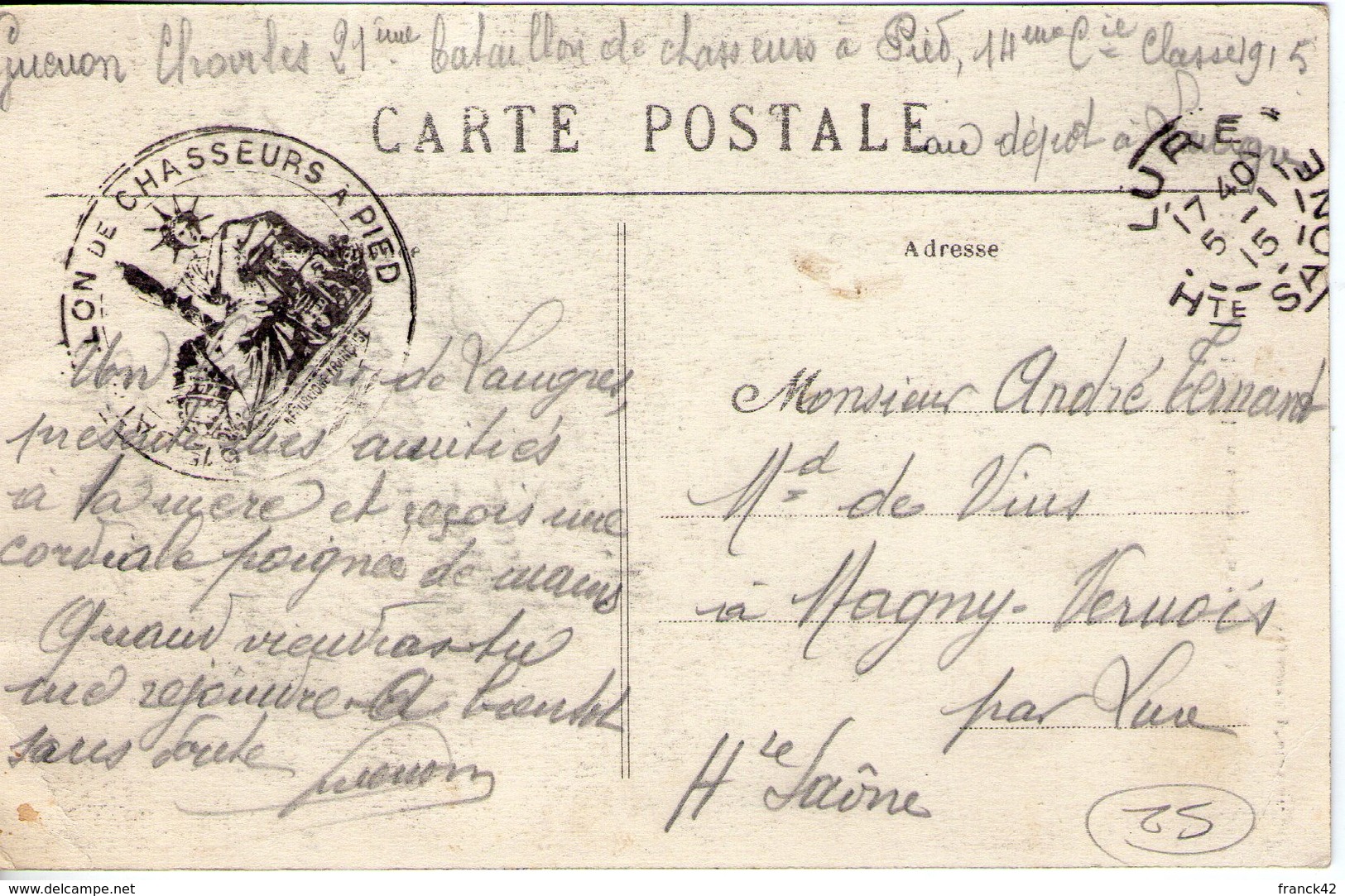 52. Langres. Porte Longeporte. Cachet Circulaire 61e Bataillon De Chasseurs à Pied - Langres