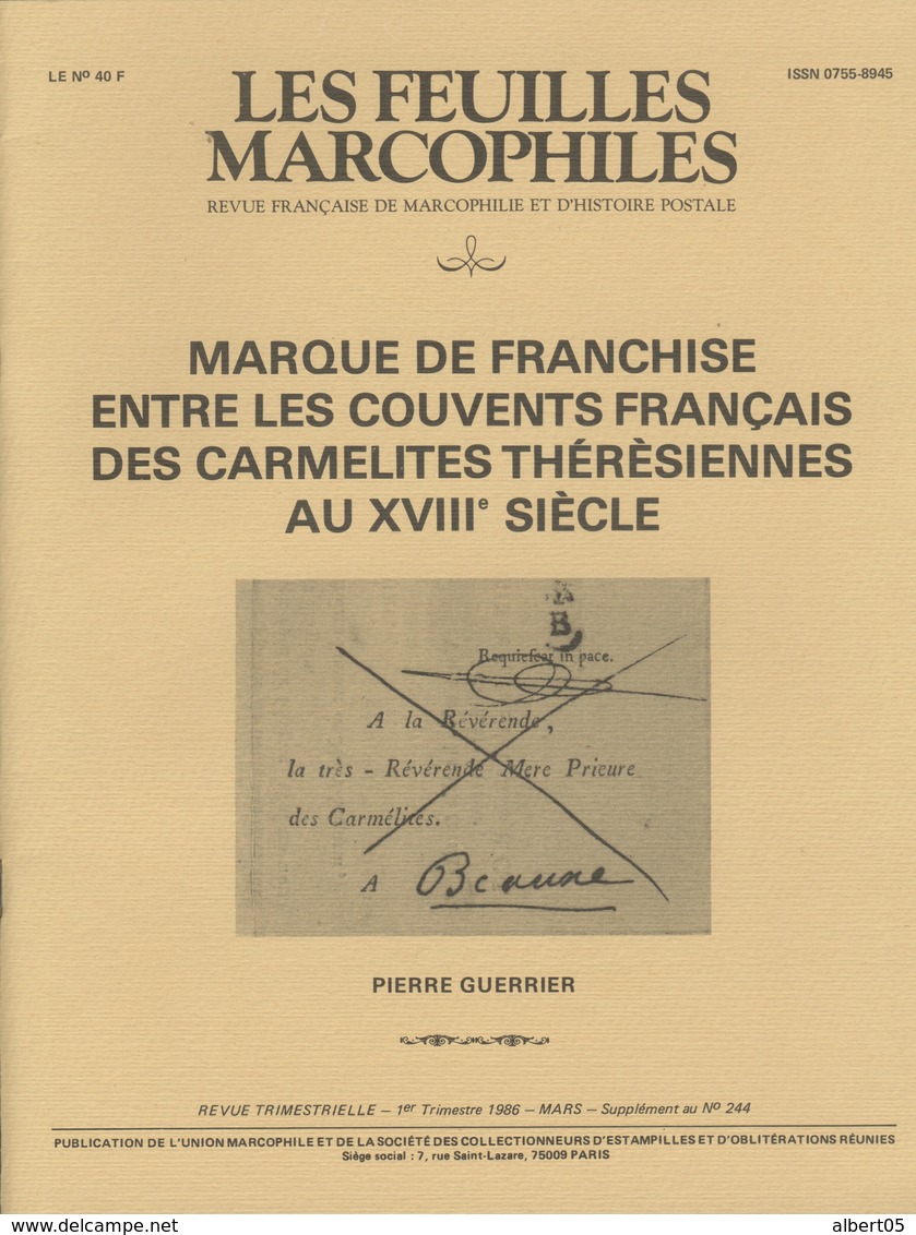 Marques De Franchise Entre Les Couvents Français Des Carmélites Thérésiennes Au XVIIIème Siècle - Philately And Postal History