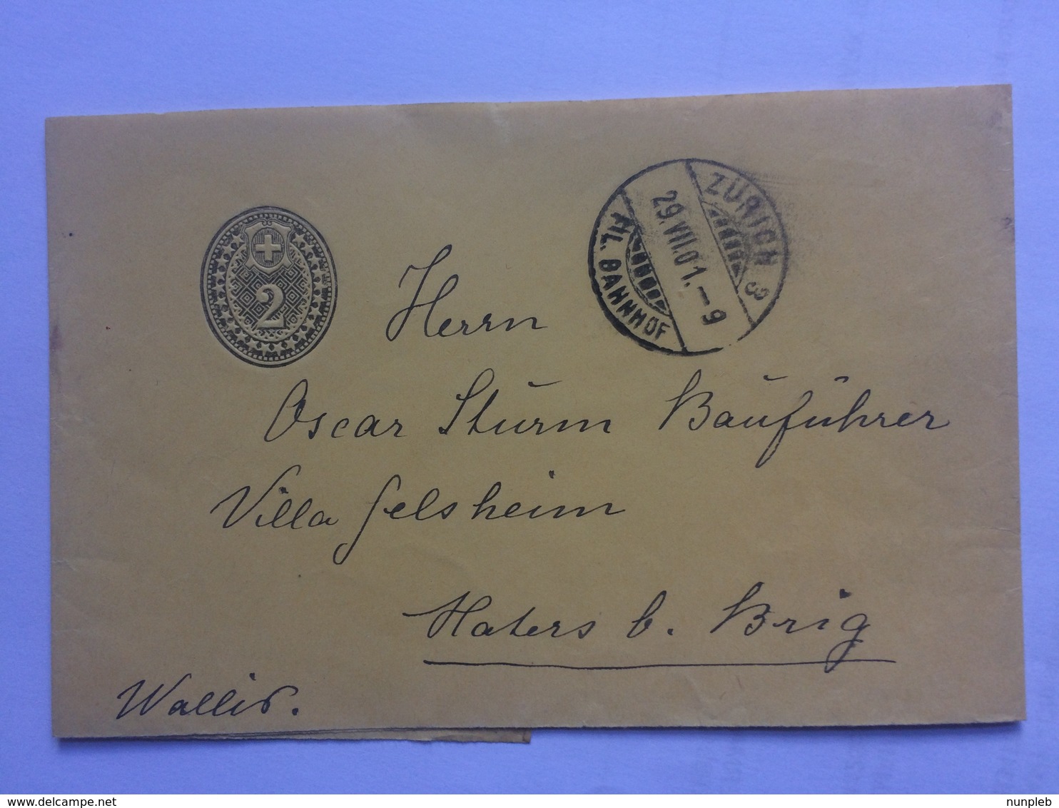 SWITZERLAND Newspaper Wrapper 1901 - Zurich Bahnhof - Railway Postmark - Briefe U. Dokumente