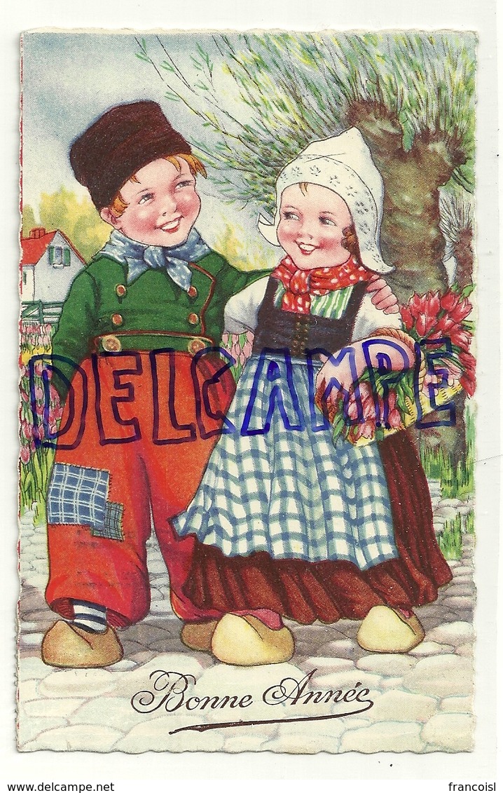 Bonne Année. Couple D'enfants, Panier De Tulipes. 1936 - Nouvel An