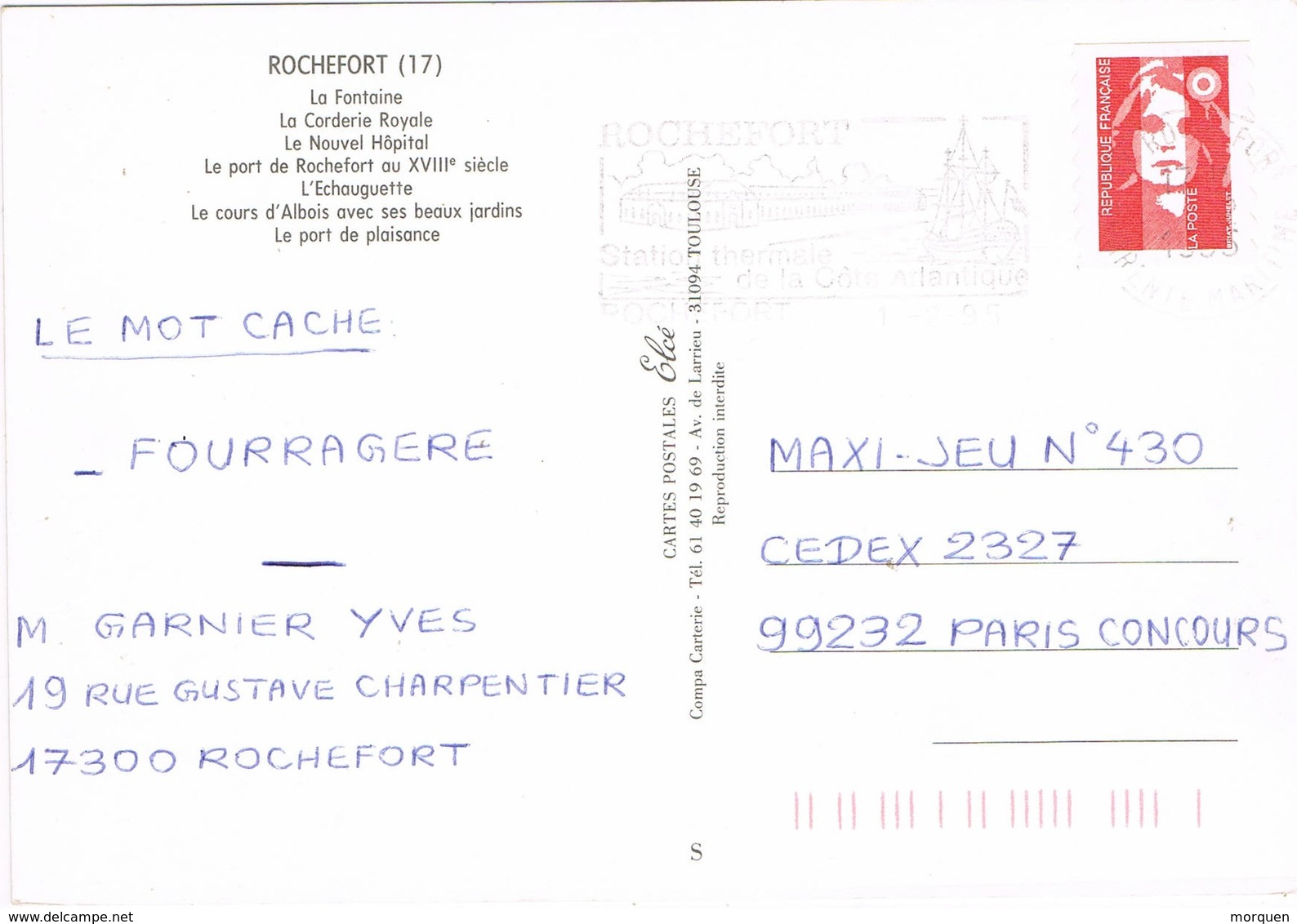 32814. Postal ROCHEFORT (Charente Maritime) 1995. Station Thermal, Balneario. Flamme - Cartas & Documentos