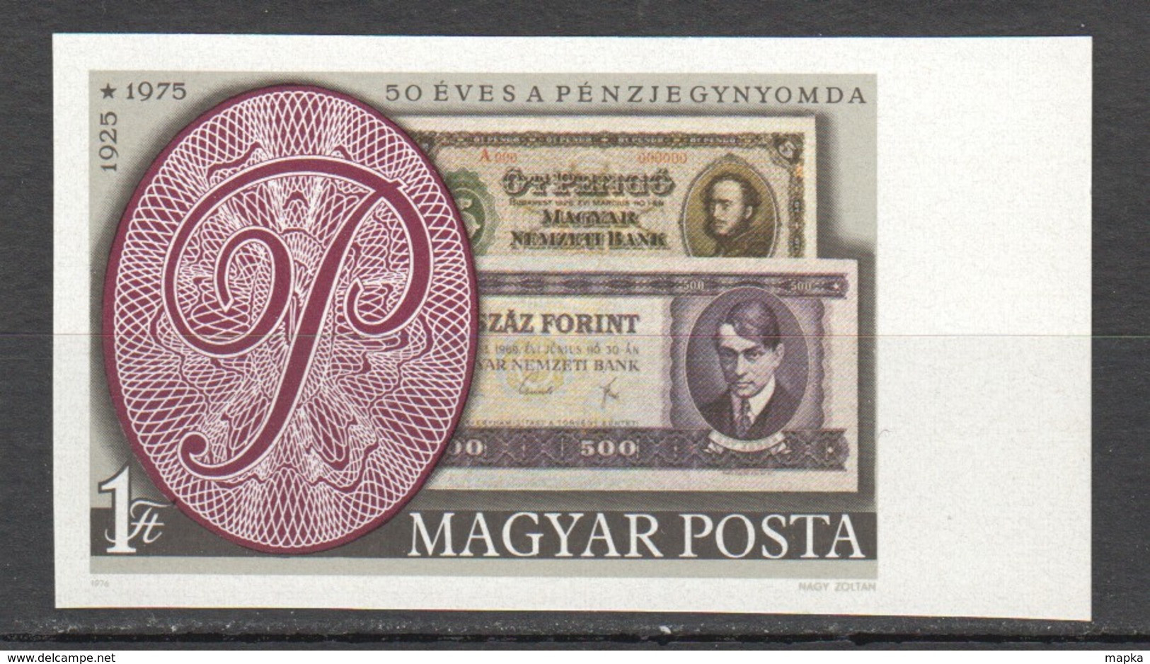 R445 !!! IMPERFORATE 1976 HUNGARY ART 50 YEARS BANK MONEY BANKNOTE 1ST MNH - Autres & Non Classés