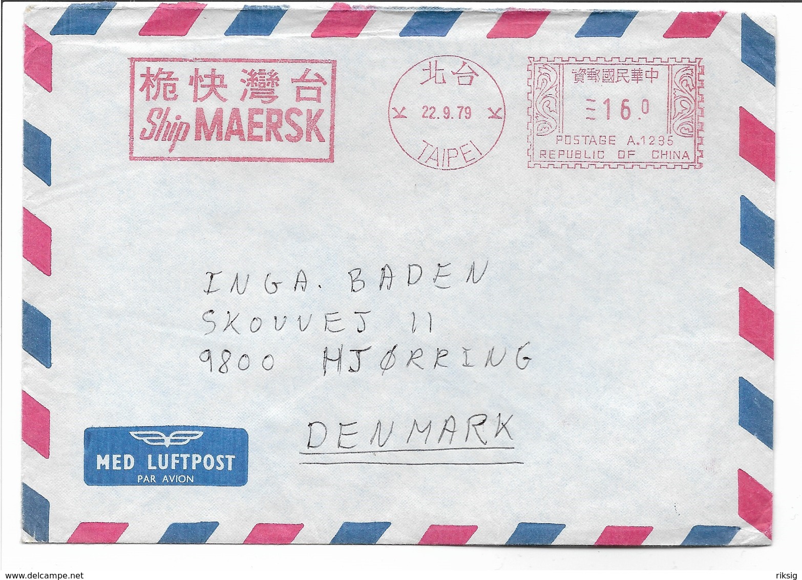 Taipei - Republic Of China. - Cover Sent To Denmark.  H-660 - Luchtpost