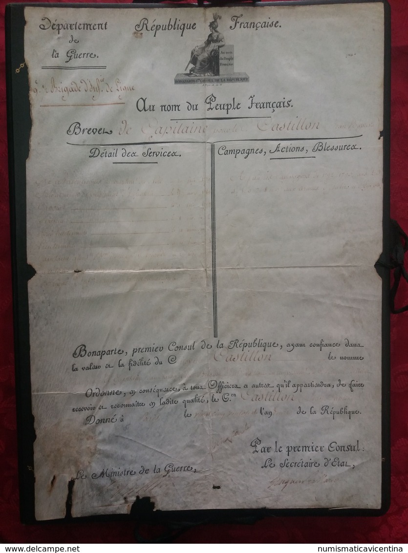 Capitaine Armée De France 1804 Brevet Pour Capitaine Castillon Brigade De Ligne - Documenti