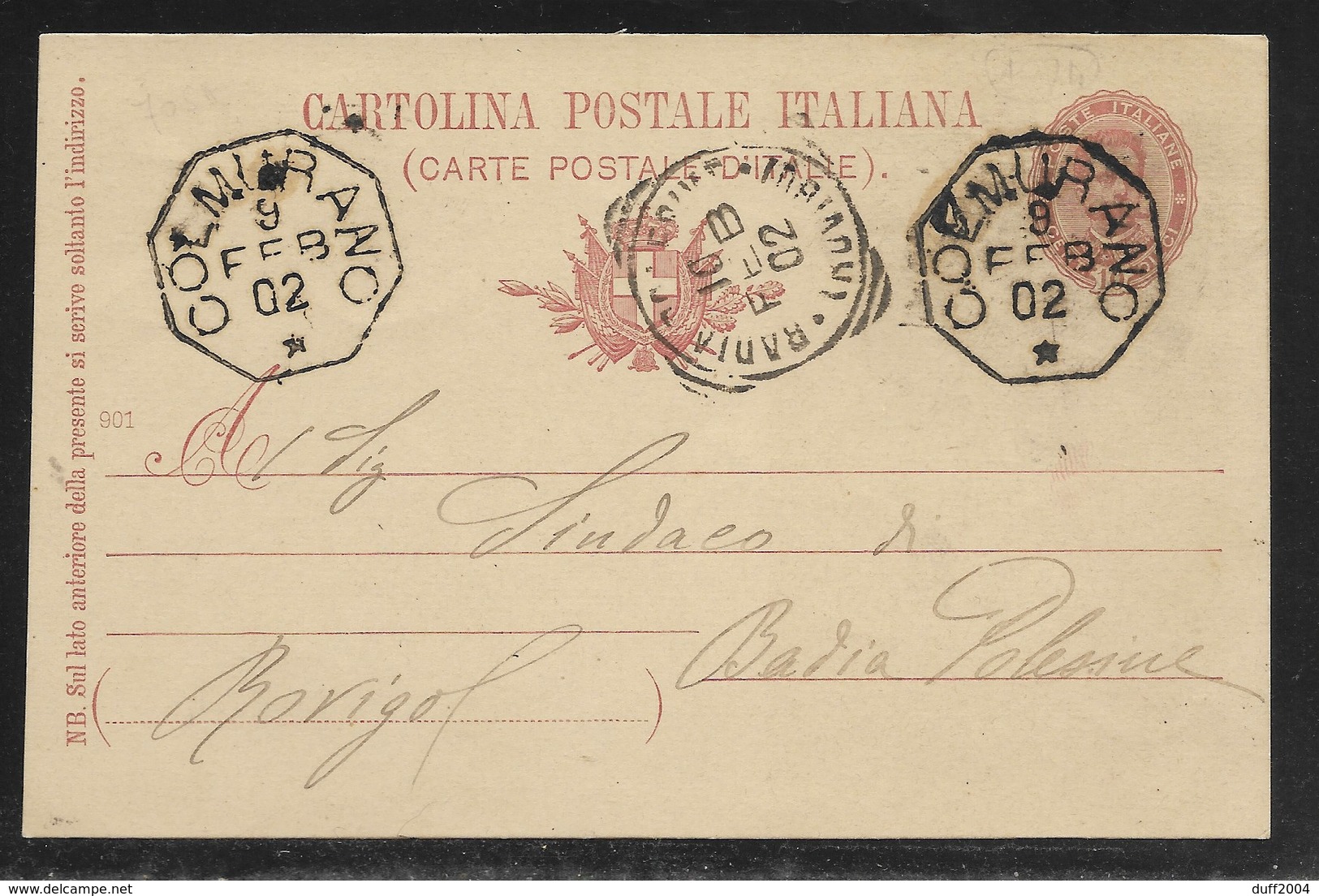 COLLETTORIE RURALI MARCHE - DA COLMURANO A BADIA POLESINE - 9.2.1902. - Interi Postali