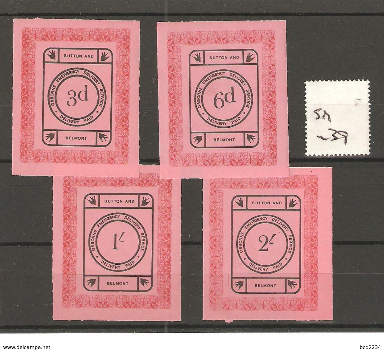 GREAT BRITAIN GB 1971 POSTAL STRIKE MAIL OSBOURNE EMERGENCY DELIVERY SERVICE SUTTON BELMONT PINK PRE-DECIMAL 3d-2s  NHM - Fantasy Labels