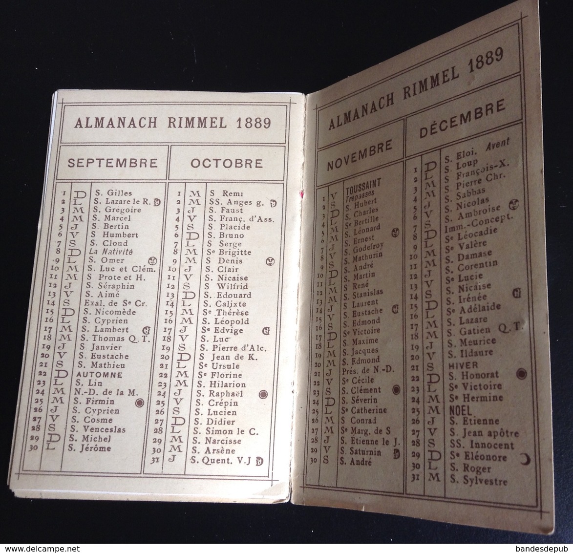 Parfum Rimmel ravissant almanach calendrier 1889 savants celebres Montgolfier Edison Faraday Davy Daguerre