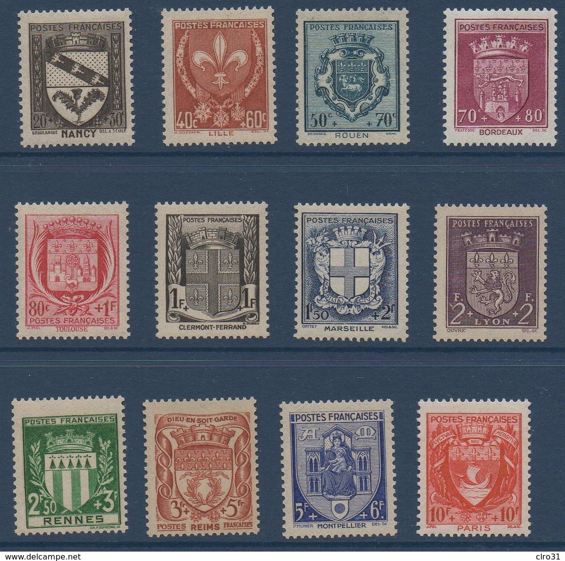 FR 1941 Armoiries De Villes (1ère Série)   N°YT  526-537 ** MNH - Unused Stamps