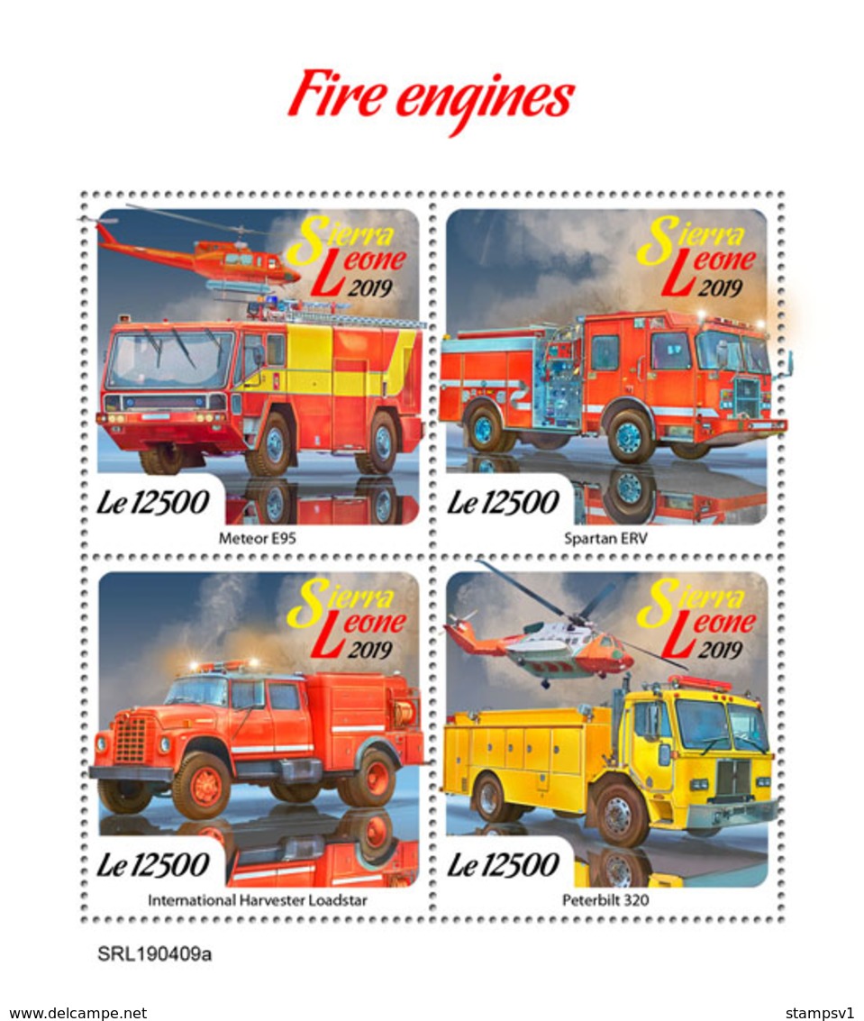 Sierra Leone. 2019 Fire Engines. (0409a)  OFFICIAL ISSUE - Firemen